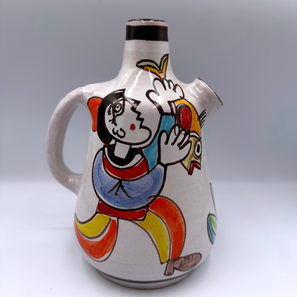 De Simone Italy Hand Painted Pottery Pitcher Folk Art Ceramic Jug Signed 08